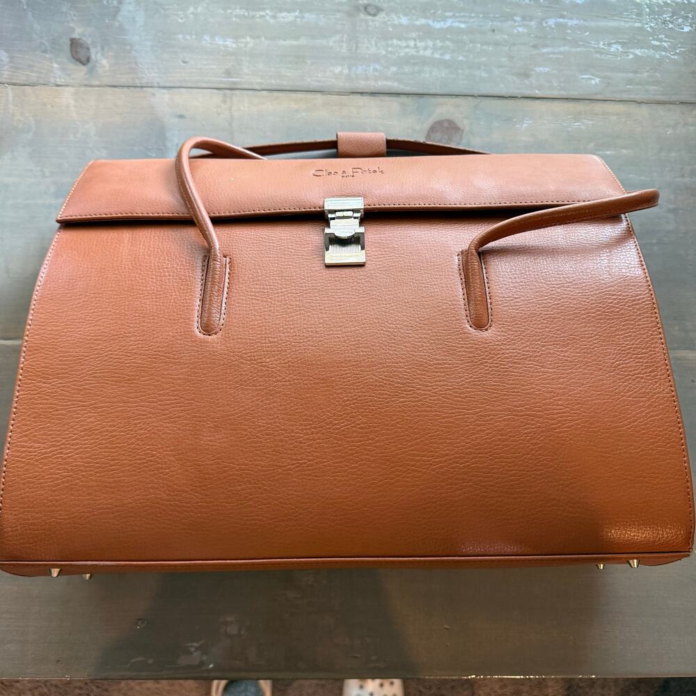 Cleo & Patek Paris Camel Leather Vintage Briefcase